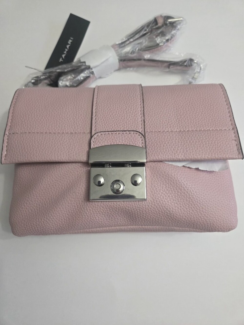 Tahari Blush Pink Pebbled Synthetic  Leather Crossbody with Silver Hardware